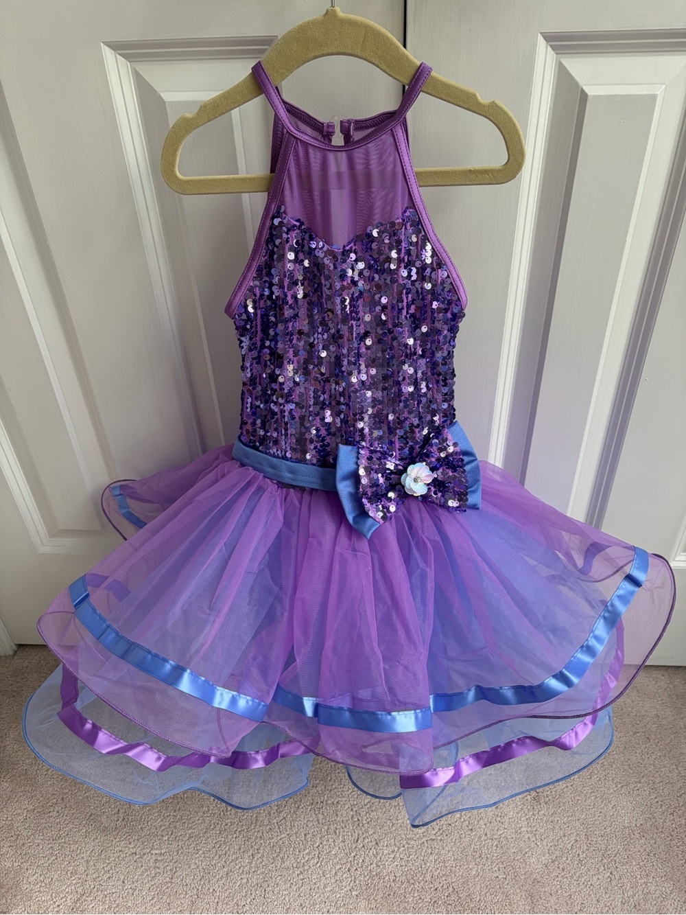 Weissman Purple Sequin Tulle Dance Costume with Bow Accent